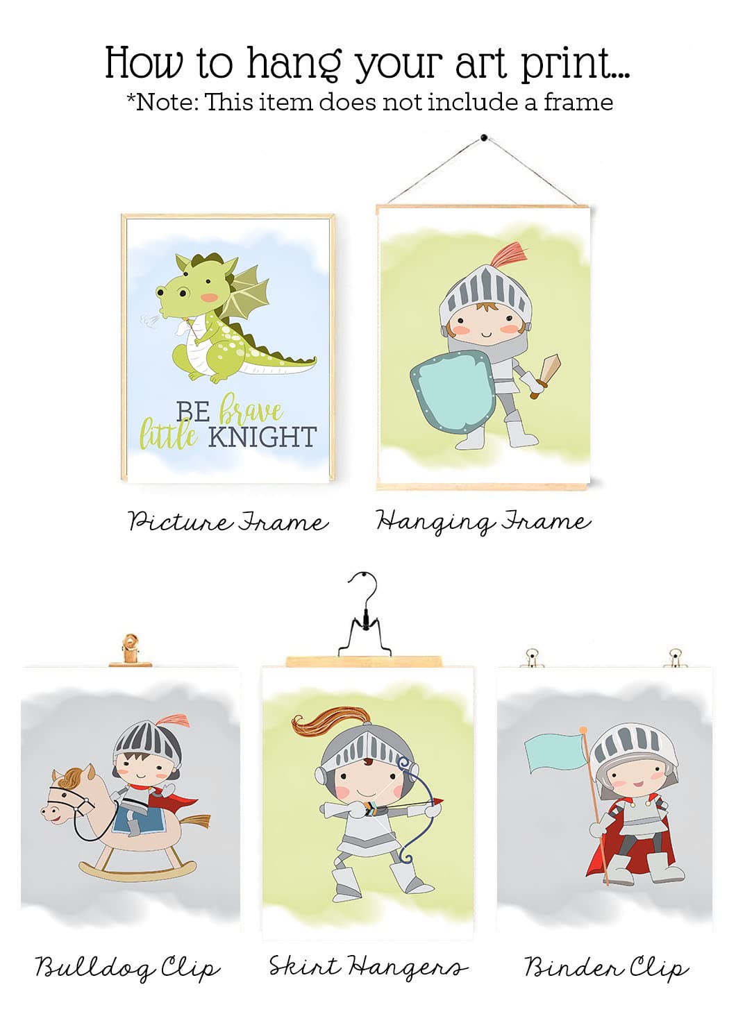 Knight, Dragon & Castle Adventure Wall Art Prints - Boys Set