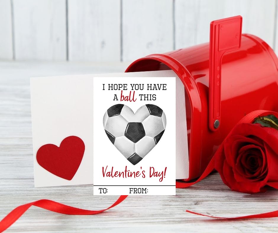 Soccer Sports Themed Valentines Day Card for Kids School Classroom Exchange (25 included) Sharing Heart