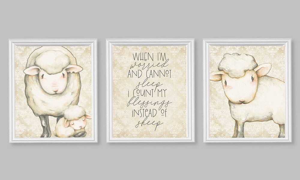 Count Your Blessings Instead Of Sheep Wall Art Prints - Set of 3, 8x10