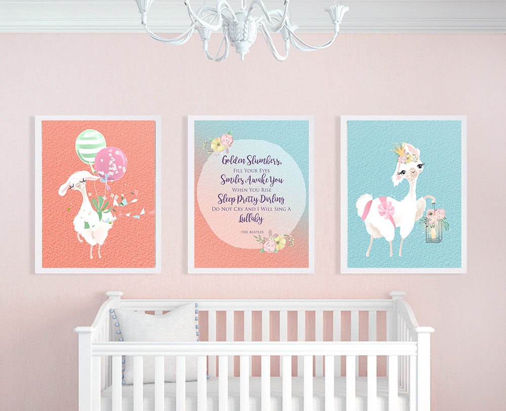 Darling Pastel Llama Nursery Art Wall Print Classic Song Quote Sweet Dreams