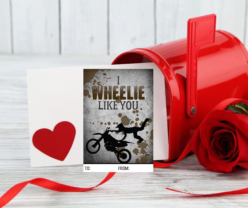 Dirt Bike Motorcycle Motor Themed Kid Valentine's Day Card Set (Set of 25) Valentine School Classroom Sharing Exchange