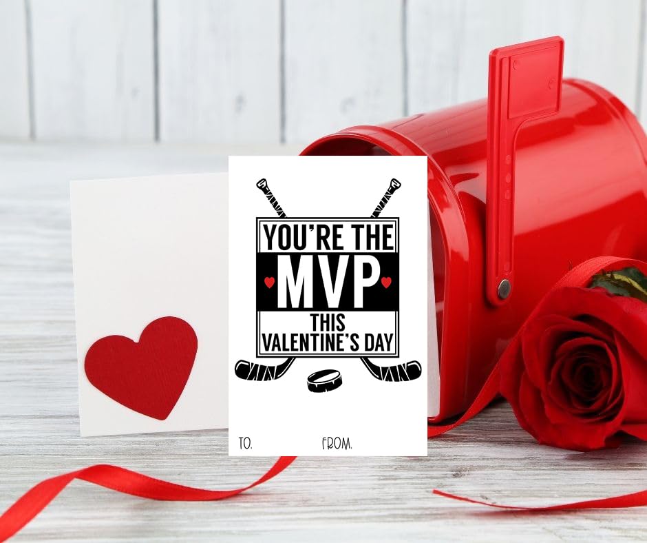 Hockey Sports Themed Valentines Day Card for Kids School Classroom Exchange (24 included) You're A Keeper Valentine