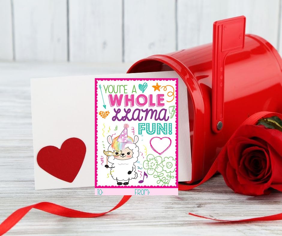 Llama Fun Themed Valentine Day Classroom Sharing Card Set (25 Included) Trendy Hipster Doodle Valentine's Kids Exchange