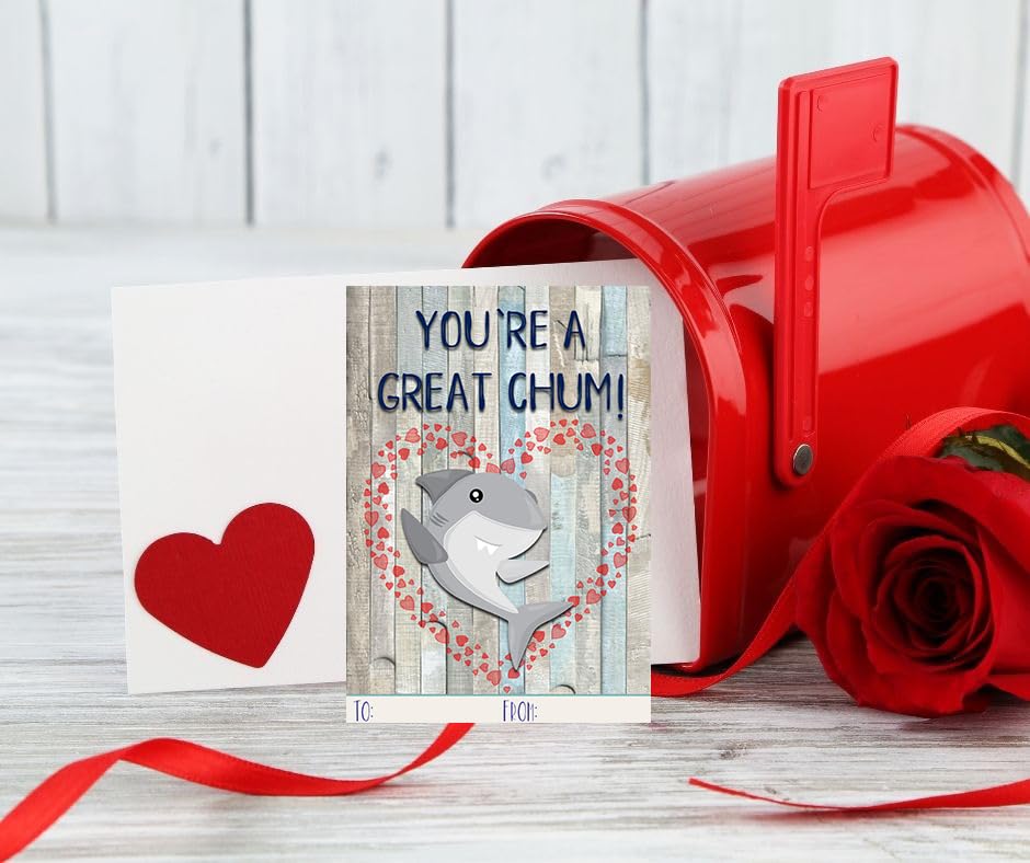 Funny Shark Beach Themed Valentine Day Classroom Sharing Cards (Set of 24) Ocean School Exchange Kids
