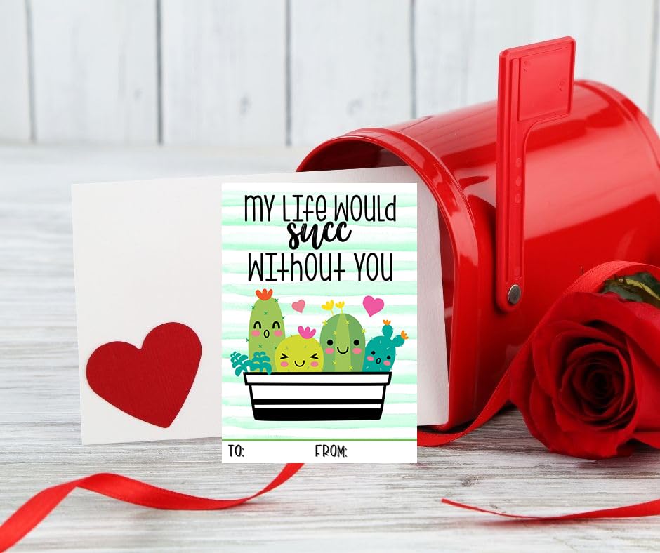 Cactus Valentine card reading my point is I like you a lot for kids classroom