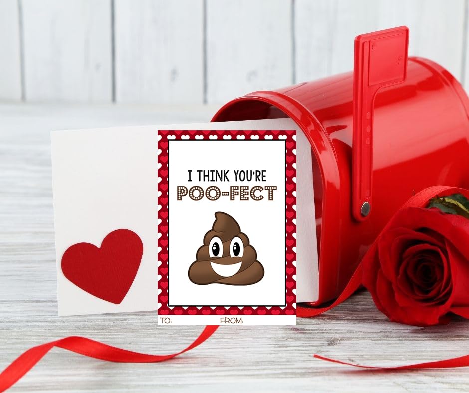 Poop Emoji Funny Themed Valentine Day Classroom Sharing Card Set (24 Included) Class Exchange Kids Valentine's Pack