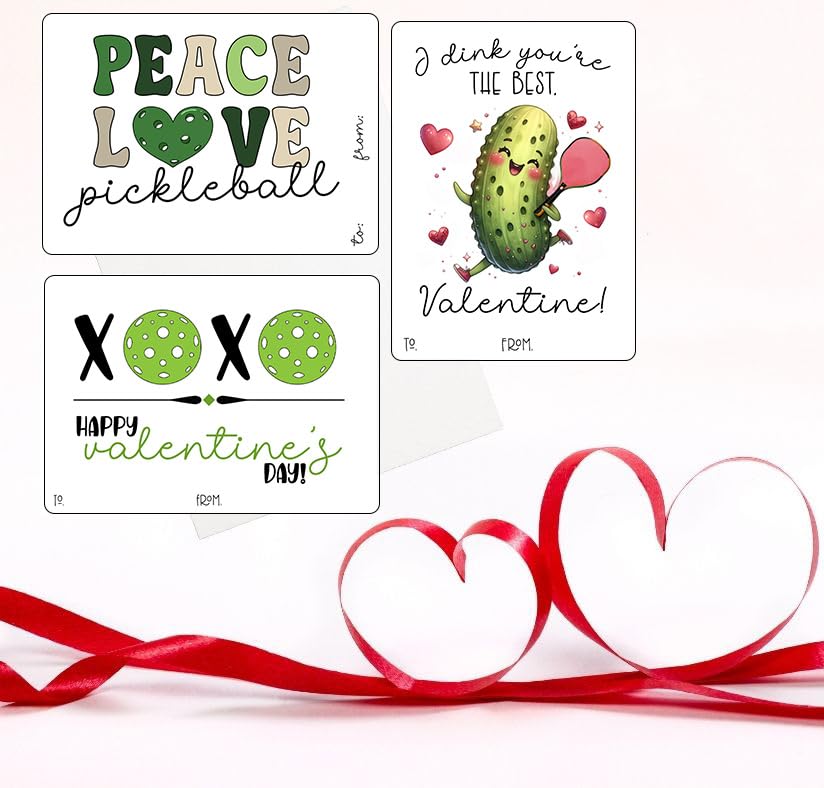 Pickleball Themed Valentine Funny Pickle Classroom Sharing Card Set of 24, You're A Big Dill To Me - Valentine's Day