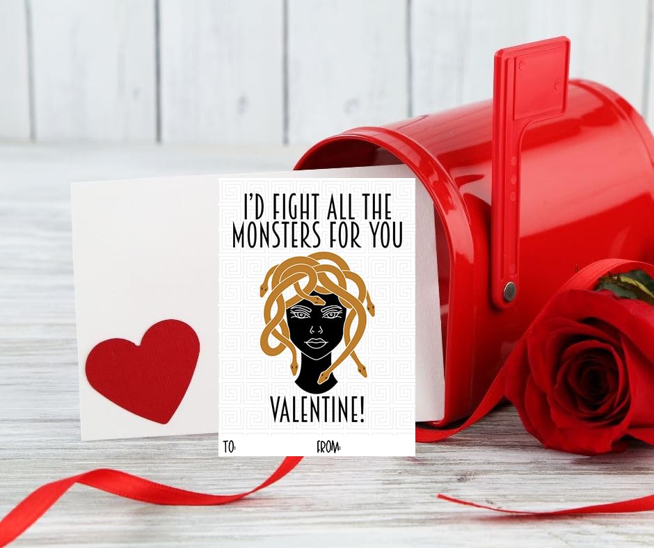 Greek Mythology Book Themed Valentines Day (Set of 25) Classroom Sharing Exchange Cards for Kids Valentine's Party Class School