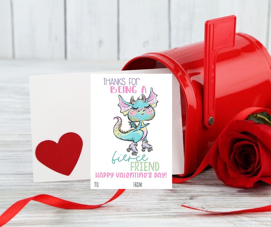Colorful Fun Dragon Themed Valentines Day Card Pack (Set of 24) Classroom Valentine's Party for Kids School Sharing Exchange Class