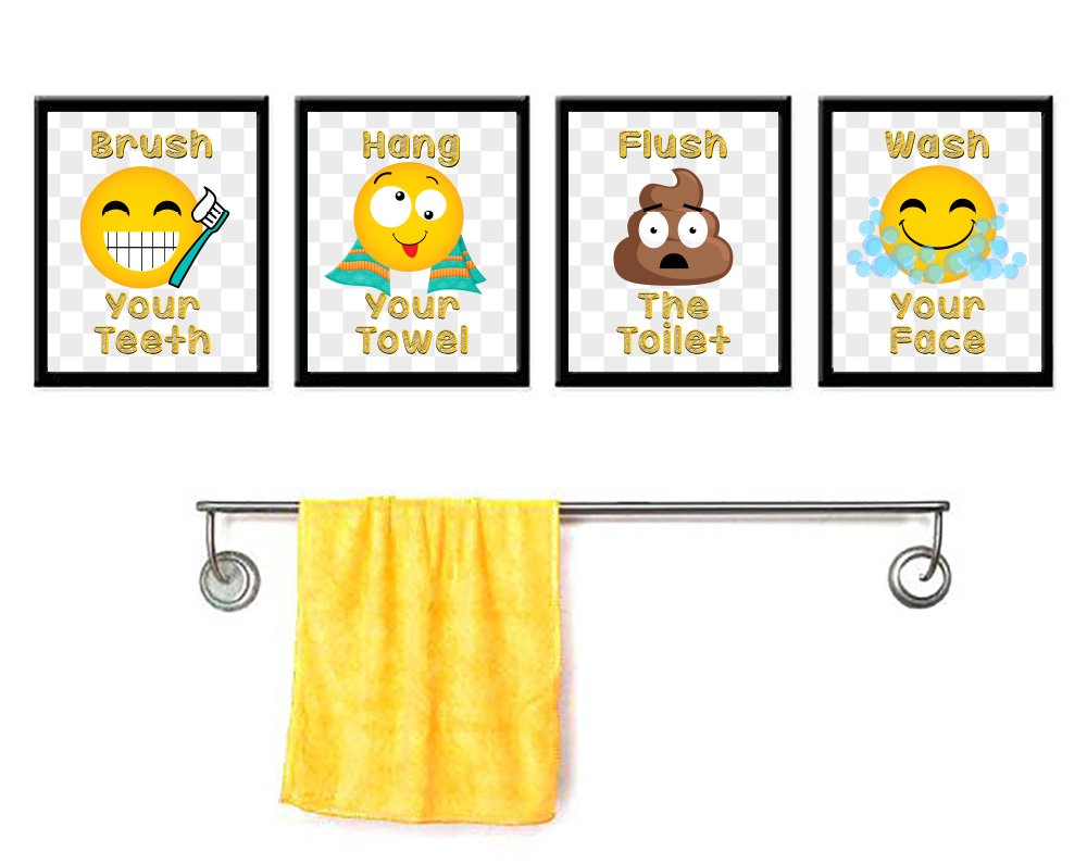 Emoji Faces Bathroom Wall Art Prints - Kids Reminder Set of 4