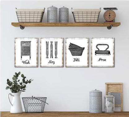 Silly Goose Gifts Laundry Room Themed Decor Art Print Wall Art Funny Gift Sets Typography Rustic Retro Unframed Pictures Signs Rules (Fluff and Fold)