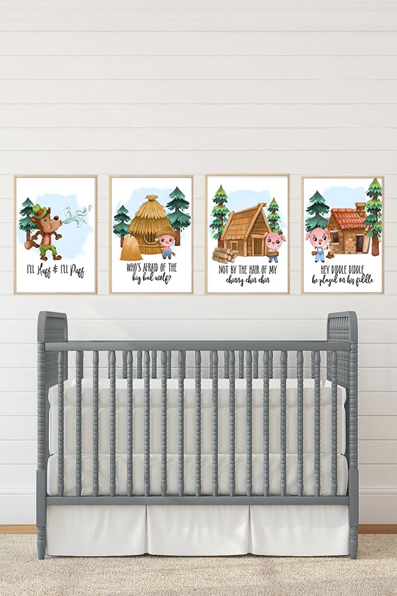 Three Little Pigs Nursery Rhyme Wall Art Prints - Kids Set
