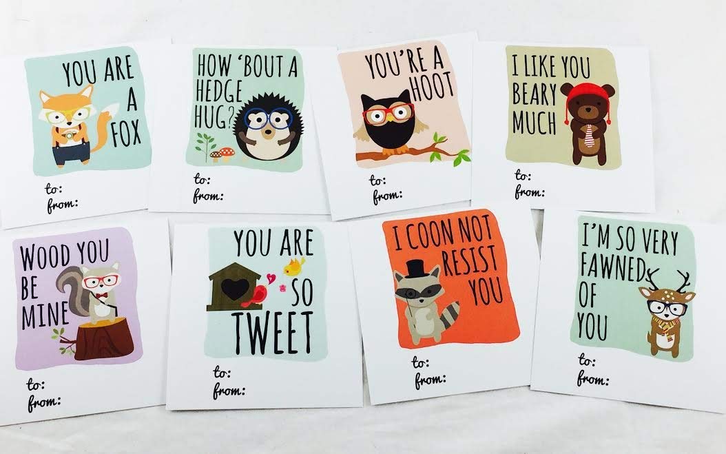 Woodland Forest Friends Hipster Themed Valentine's Day Cards (24 Included) Classroom Exchange Sharing Kids School