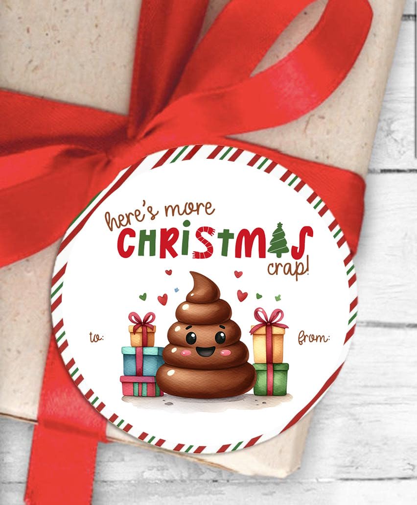 Funny Poop Emoji Christmas Gift Tag Stickers - Set of 24