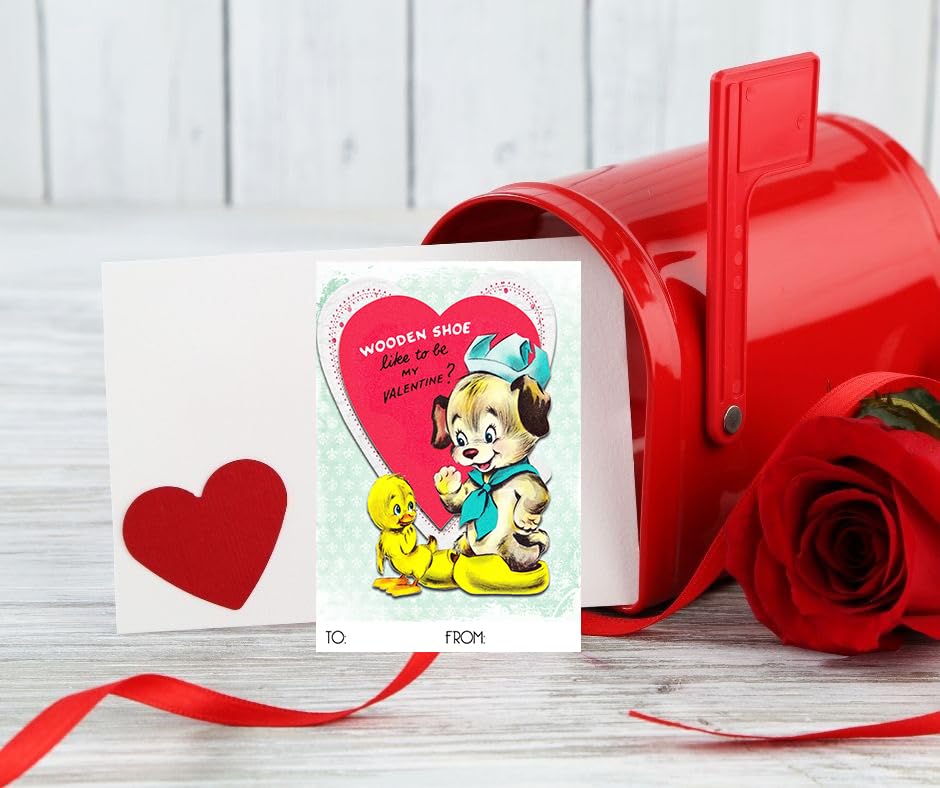 Silly Goose Gifts Vintage Puppy Animal Themed Valentines Day Card for Kids School Classroom Exchange (Set of 24) Sharing Valentine's Reproduction Embellishements