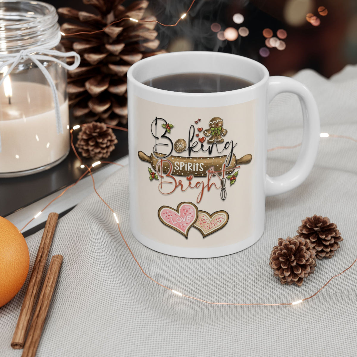 Baking Spirits Bright – Funny Gingerbread Christmas Coffee Mug (11oz, 15oz)