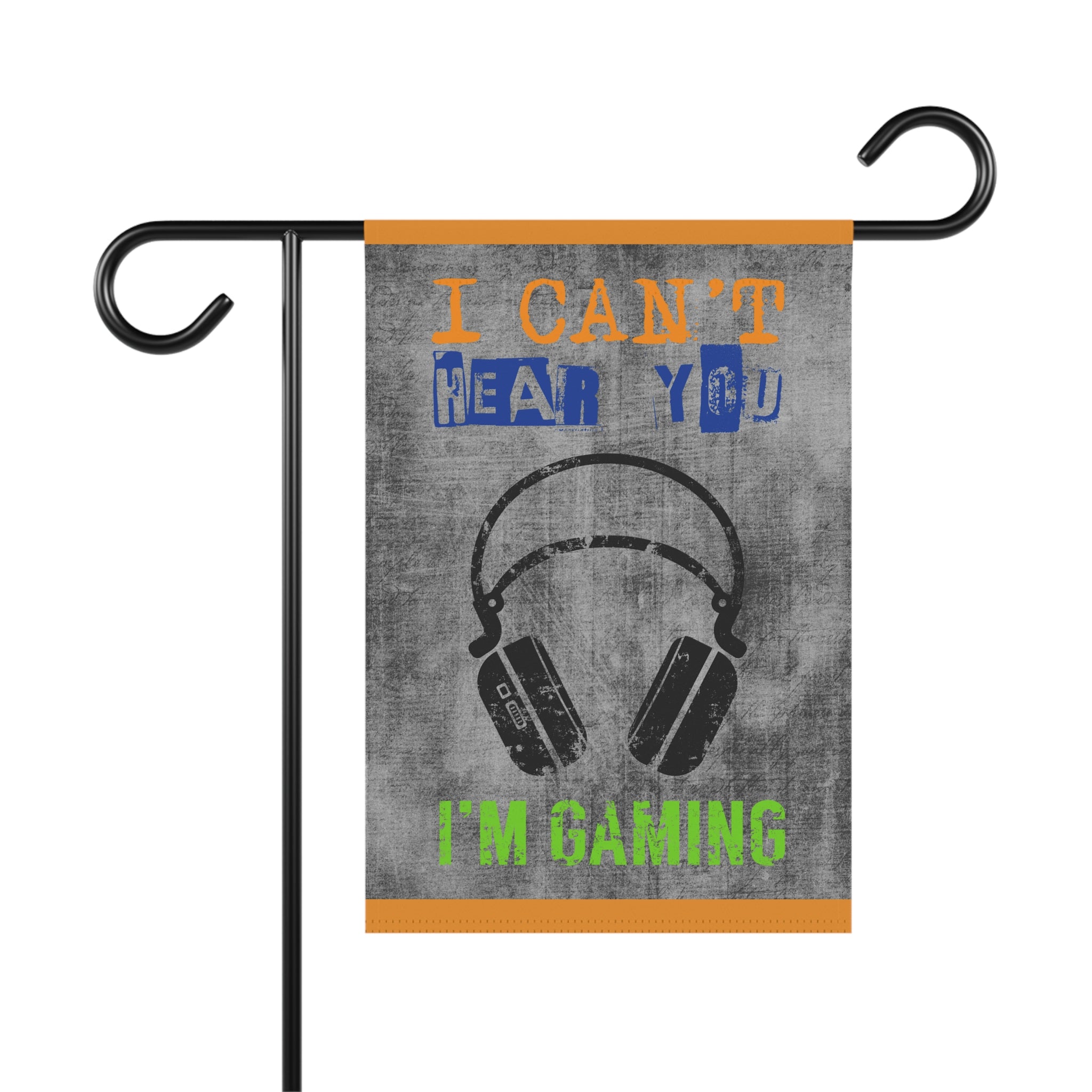 I Can't Hear You I'm Gaming funny video game garden flag with retro controller design