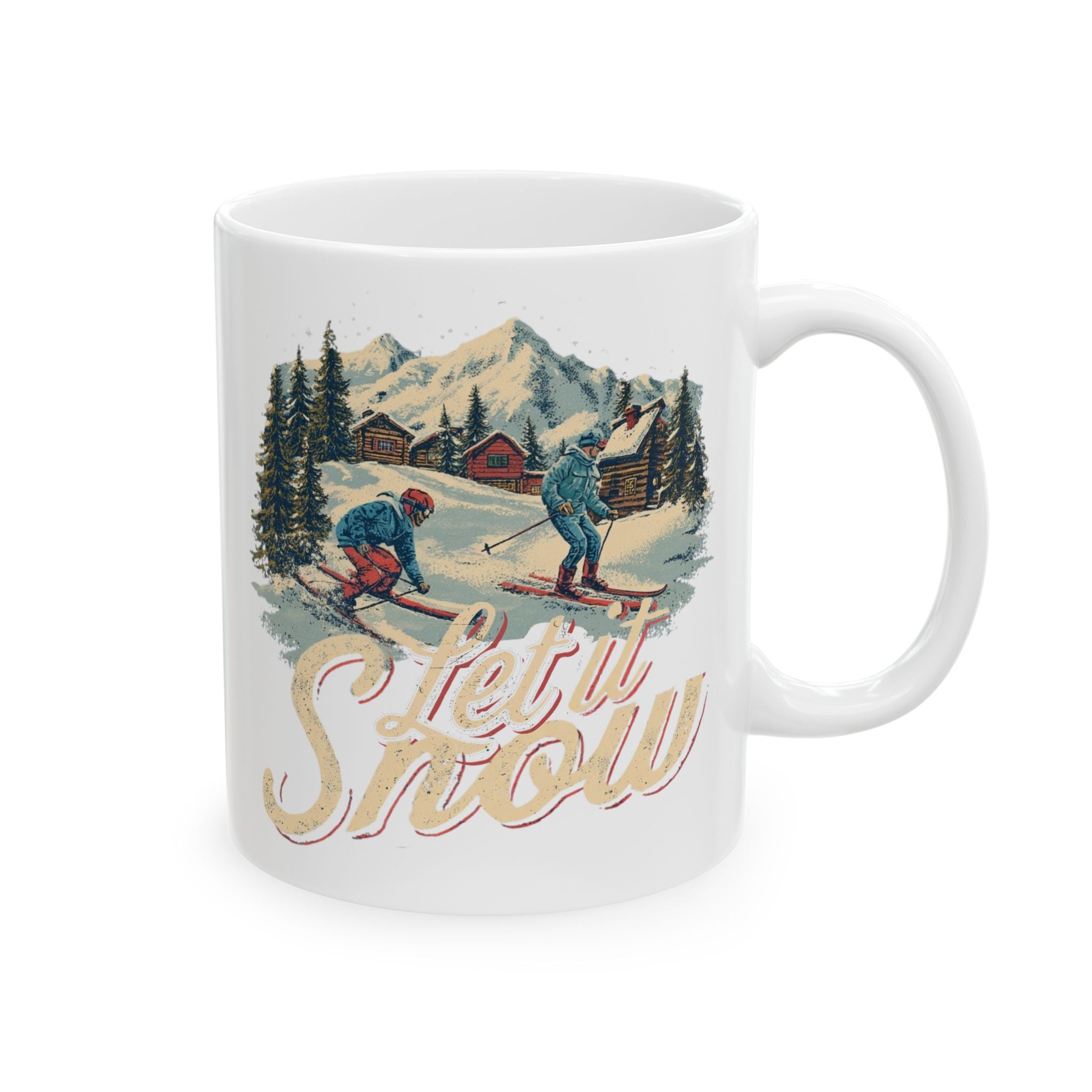 Vintage Snowy Cabin Ceramic Mug — Rustic Winter Landscape Coffee Cup (11oz/15oz)