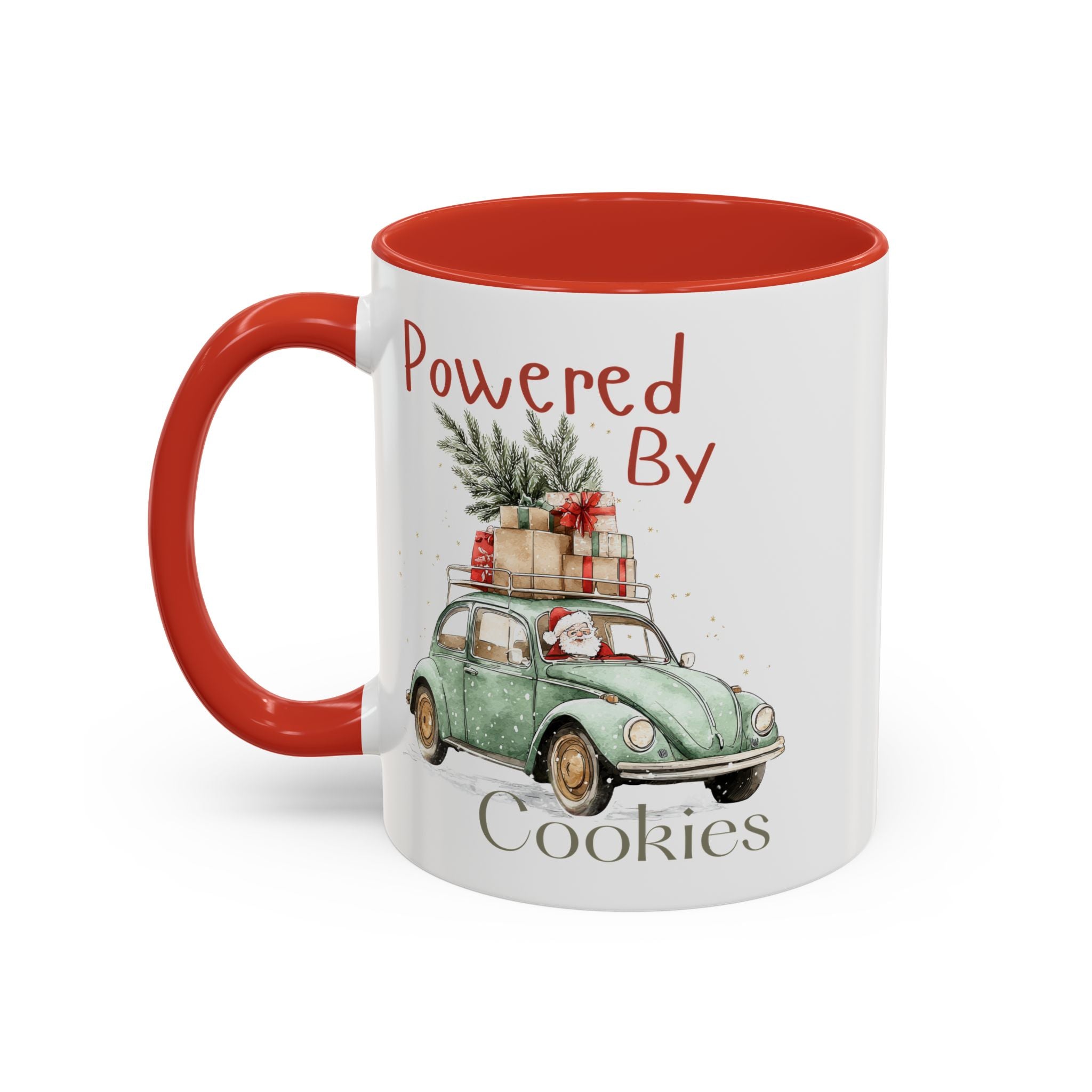 "Powered By Cookies" Holiday Santa Vintage Car Christmas Coffee Mug (11/15oz)