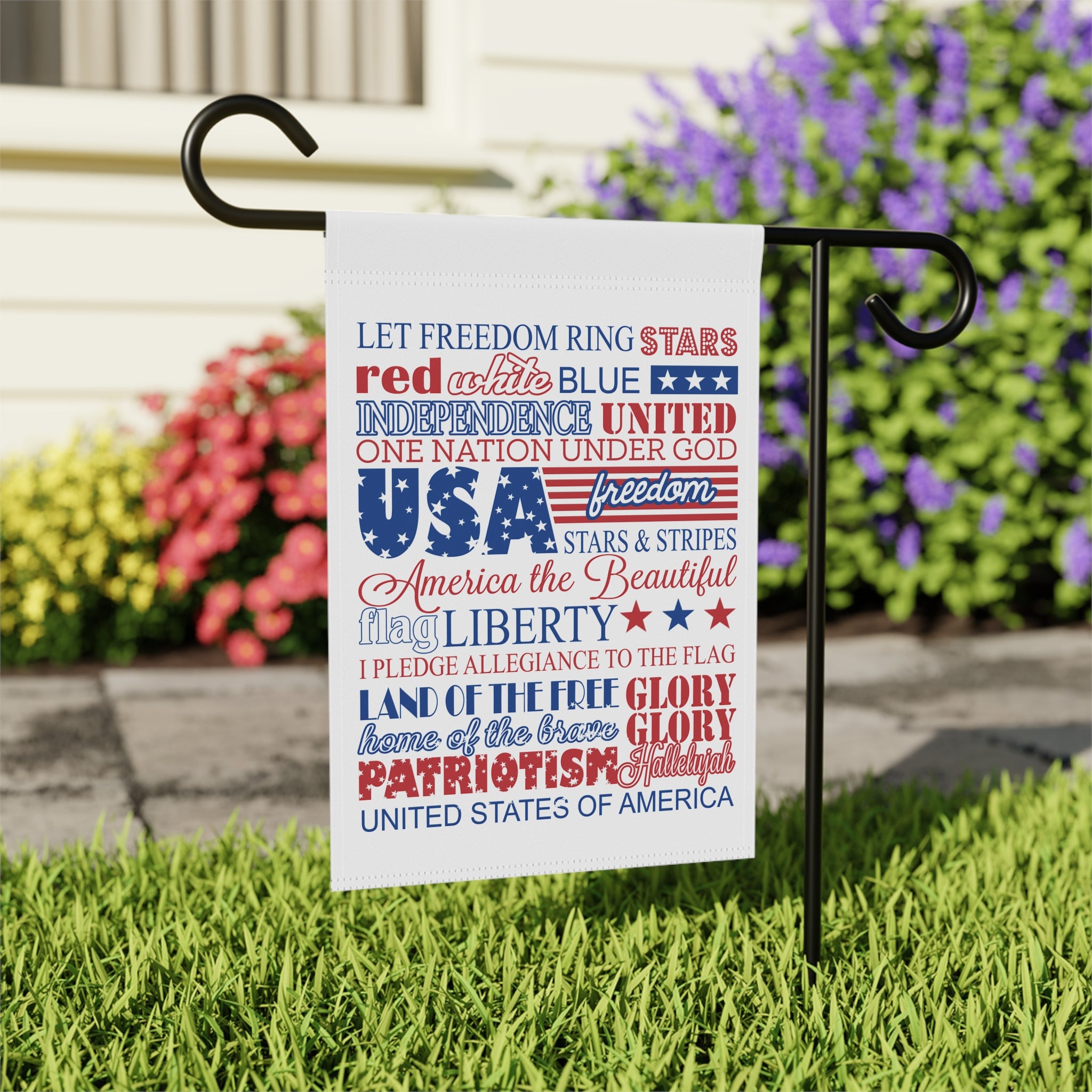 USA Freedom Words Garden Flag 12x18 – Stars and Stripes Patriotic Yard Decor