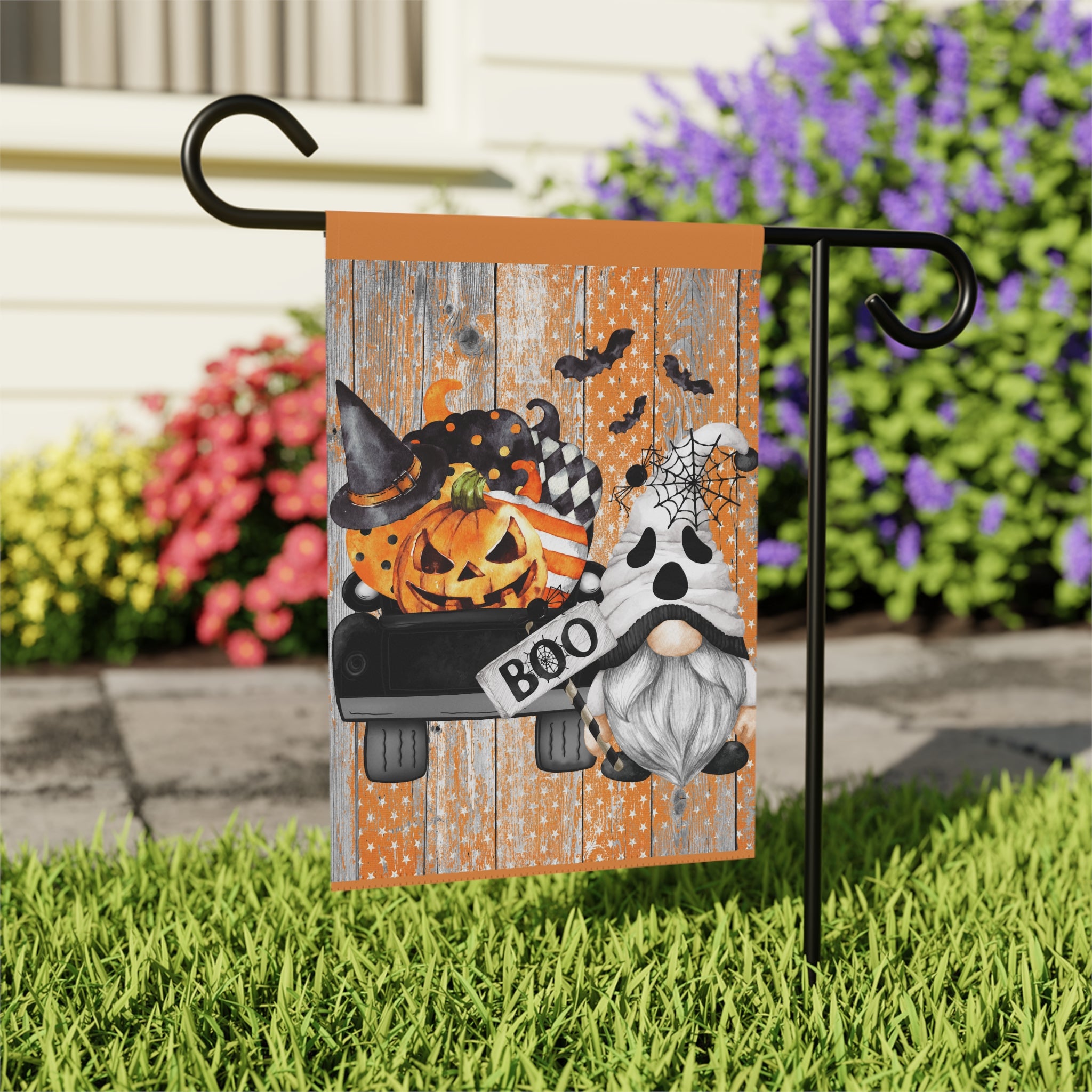 BOO Gnome Ghost Garden Flag 12x18 – Halloween Cute House Yard Decor