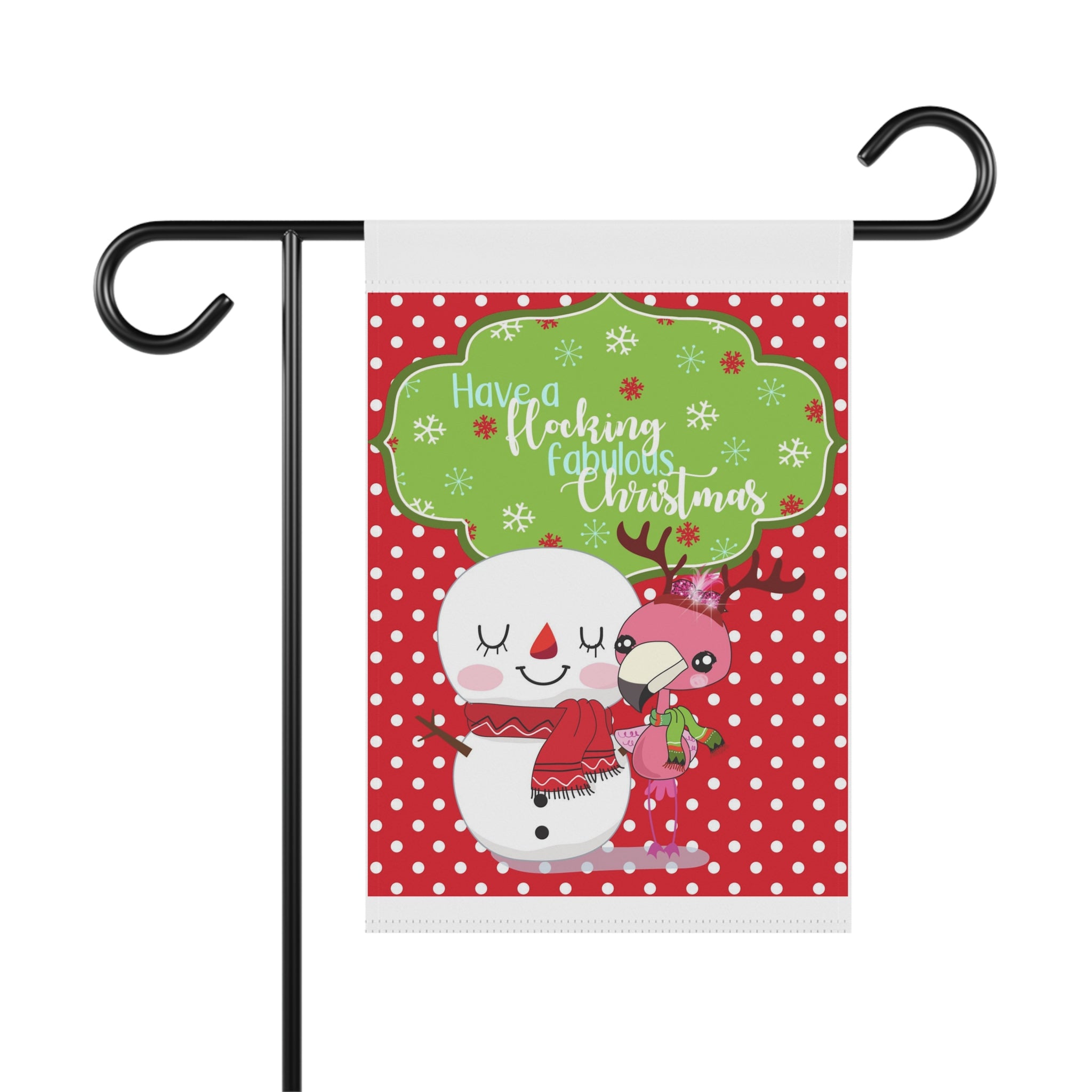 Have a Fabulous Flocking Christmas pink flamingo snowman garden flag, 12x18 winter yard decor