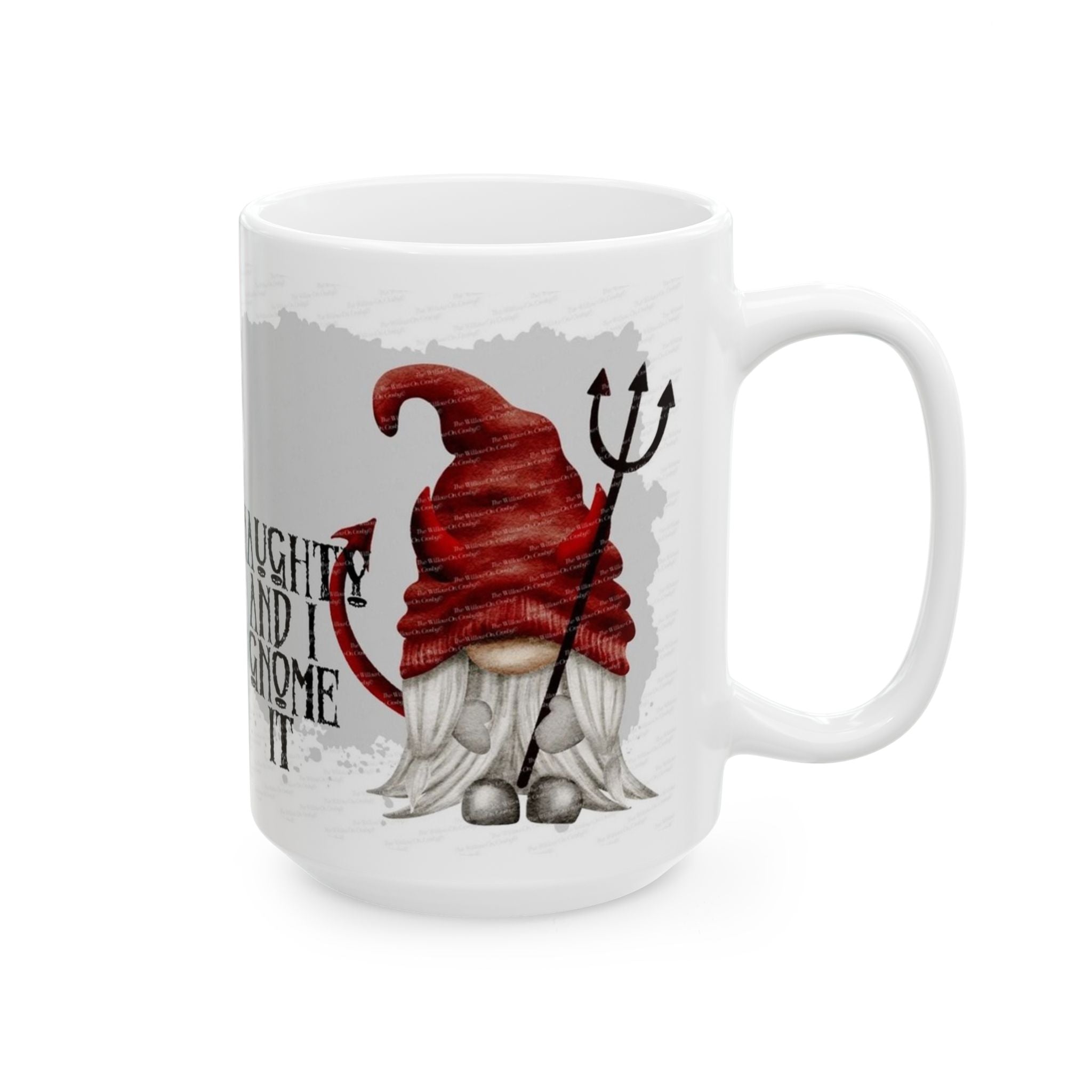 Naughty and I Gnome It - Red Devil Gnome Ghost Halloween Mug Drinkware Design (11oz, 15oz)