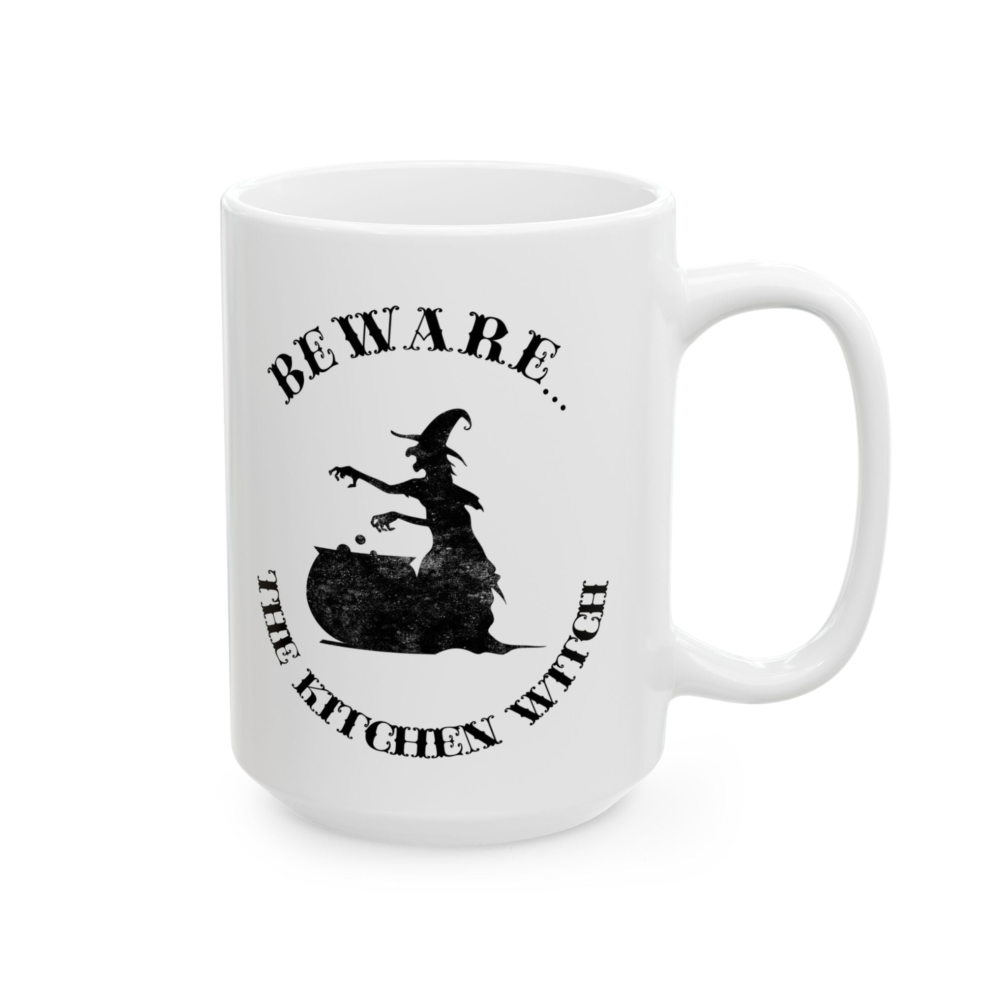 Beware The Kitchen Witch - Funny Cauldron Halloween Mug Drinkware Design (11oz, 15oz)