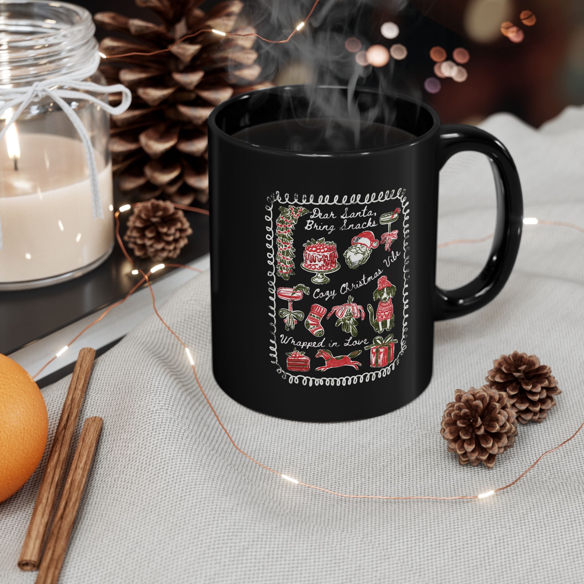 Cozy Christmas Mug Holiday Black Tea Cup (11oz/15oz)