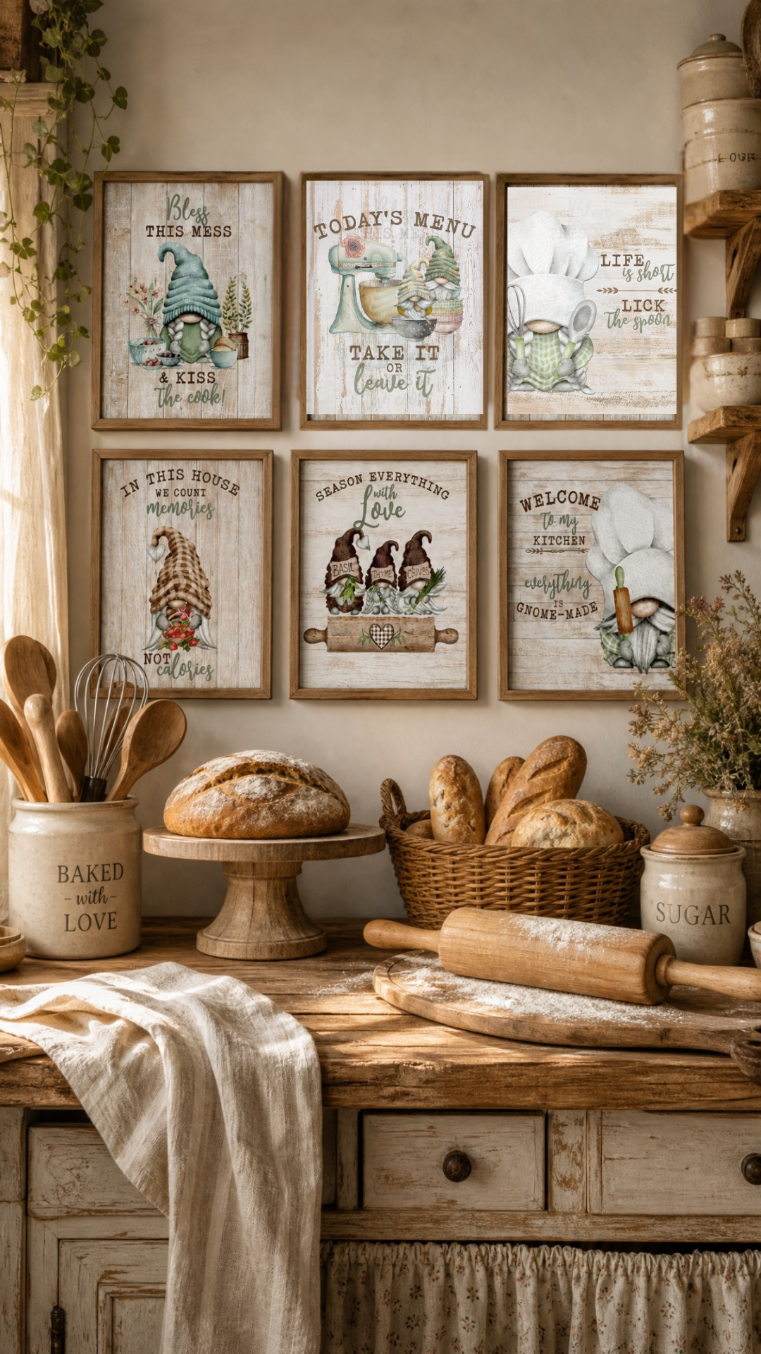 Gnome Kitchen Wall Art Prints Set of 6 — Funny Farmhouse Kitchen Decor 8x10