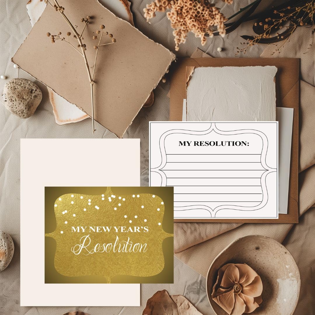 Gold New Year Resolution Cards - Pack of 16 New Year's Eve Party Activity