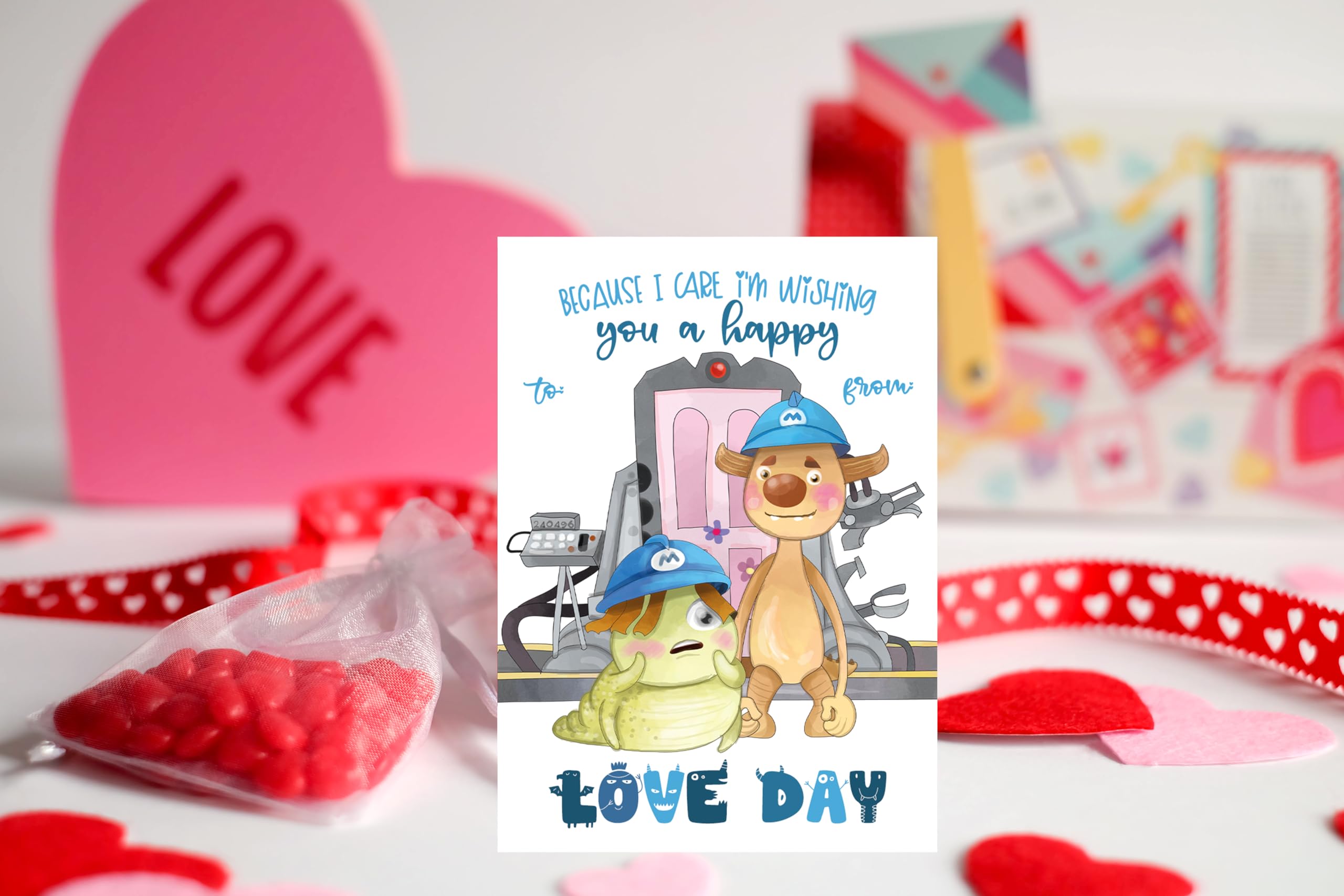 Darling Monster Character Themed Valentine Day Classroom Sharing Cards (Set of 24) Valentine's Class Work Party Exchange - You're So Cool It's Scary