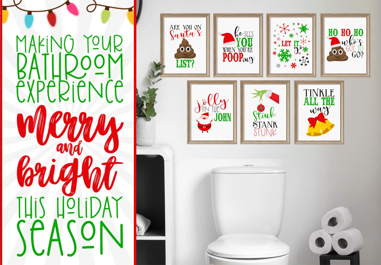 Funny Christmas Bathroom Wall Art Prints - Holiday Humor 8x10