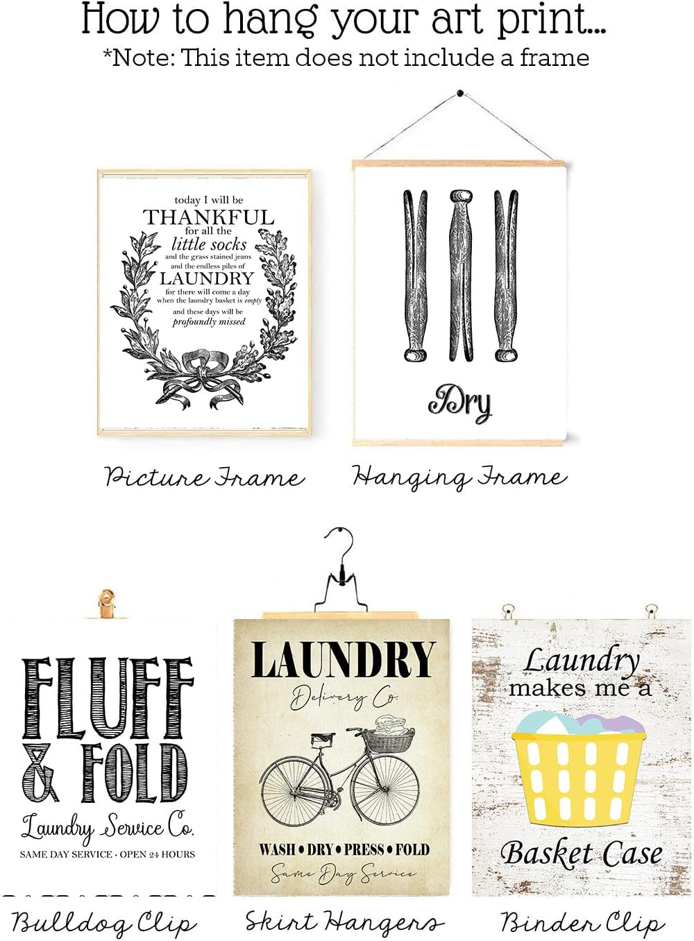 Silly Goose Gifts Laundry Room Themed Decor Art Print Wall Art Funny Gift Sets Typography Rustic Retro Unframed Pictures Signs Rules (Fluff and Fold)