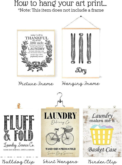 Silly Goose Gifts Laundry Room Themed Decor Art Print Wall Art Funny Gift Sets Typography Rustic Retro Unframed Pictures Signs Rules (Fluff and Fold)