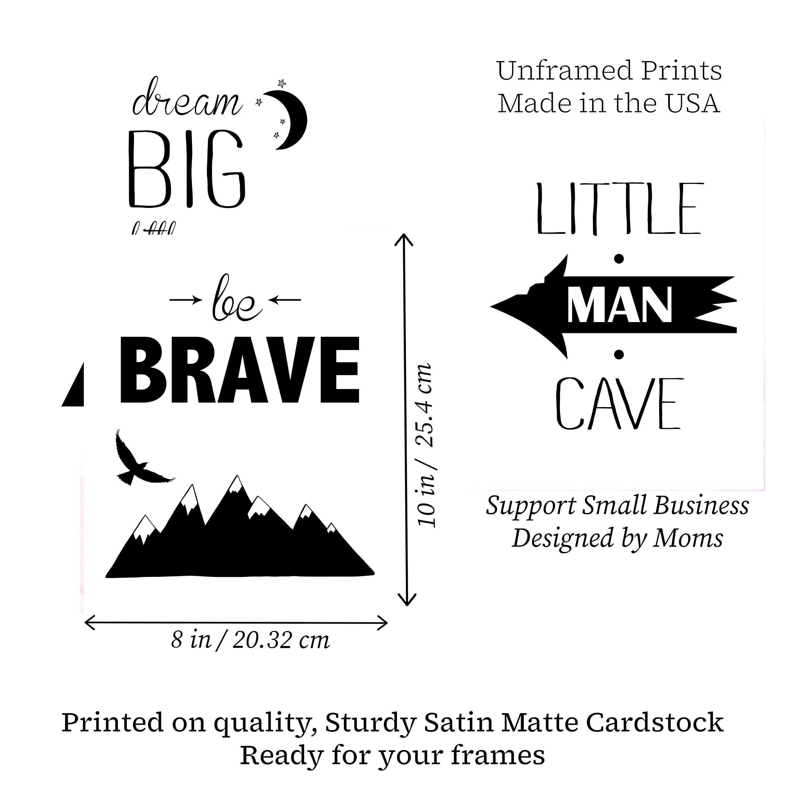 Brave Little Man Cave Adventure Nursery Wall Art Prints - Black White Grey