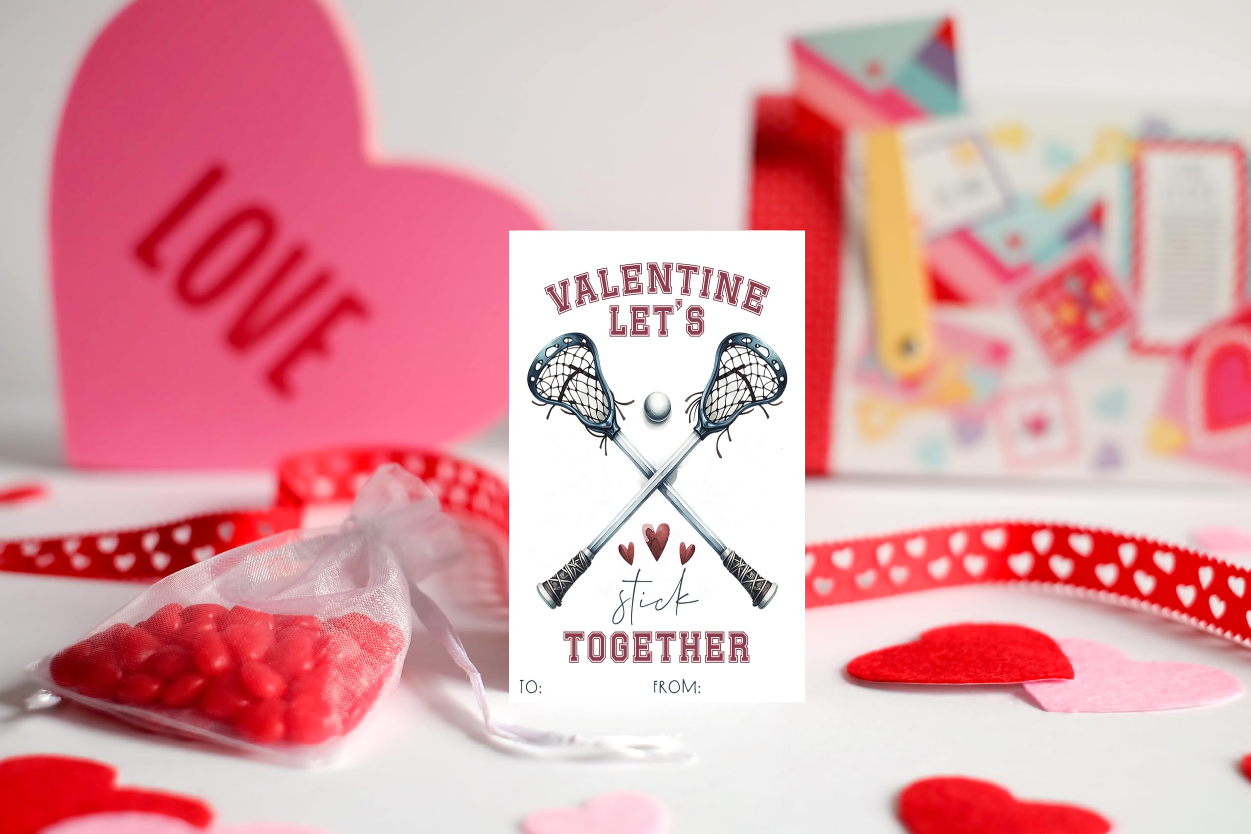 Lacrosse Vibes Sports Themed Valentines Day Card for Kids School Classroom Exchange (24 included) You've Got Mad Hussle Valentine