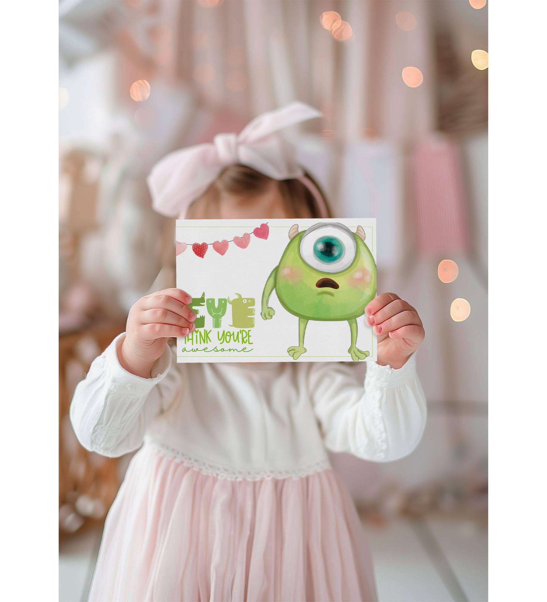 Friendly monster postcard reading Eye just wanted to say thankssss thank you card