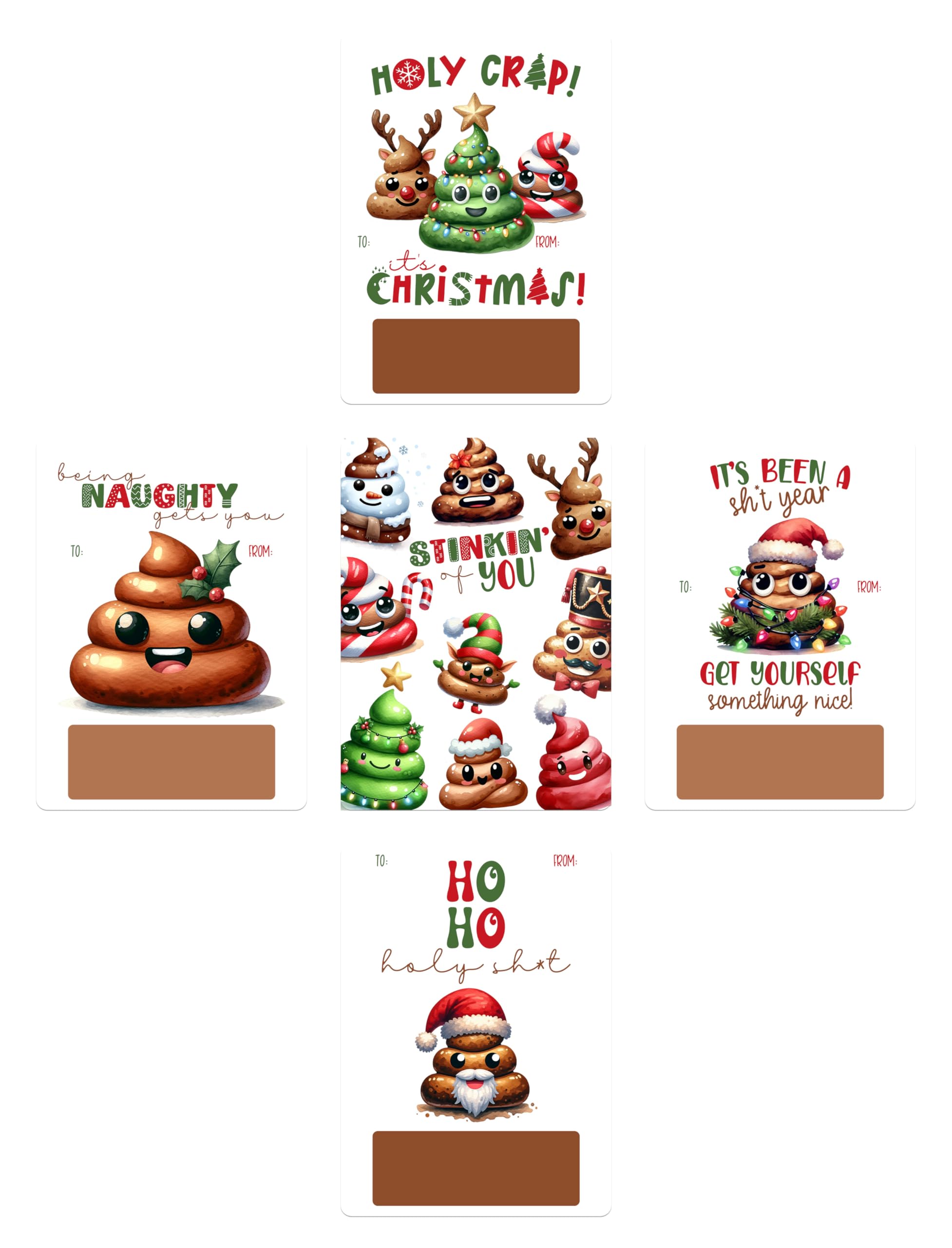 Holy Crap It's Christmas funny poop emoji money holder cards set of 6 with plastic domes