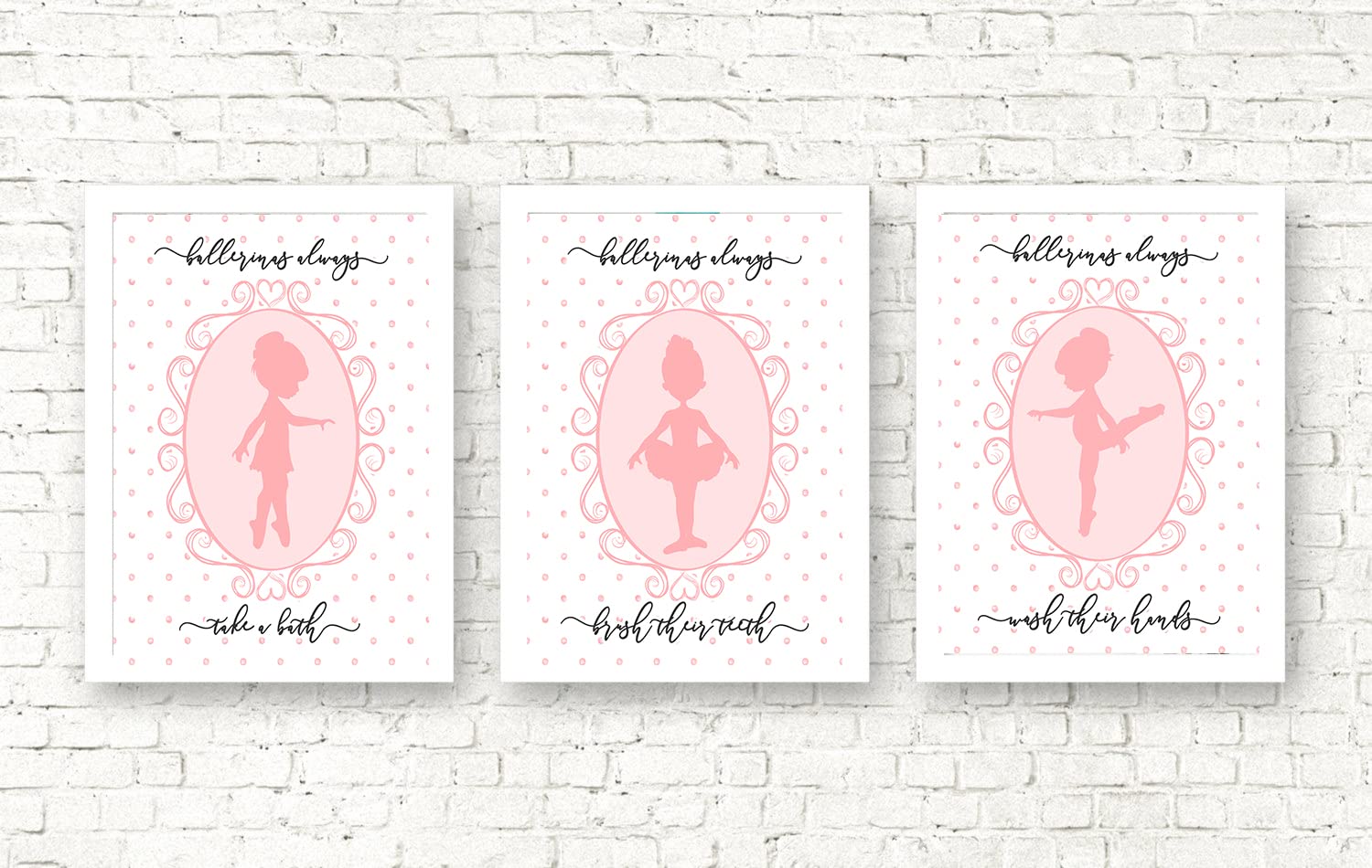 Adorable Ballerina Bathroom Wall Art Prints - Girls Set of 3
