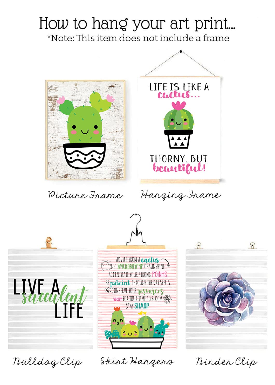 Advice From A Cactus Wall Art Prints - Set of 3, 8x10 Kawaii Plant Decor