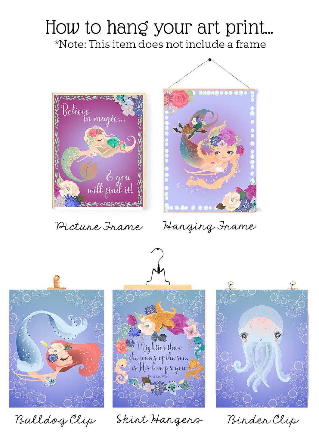 Believe In Magic Mermaid Wall Art Prints - Set of 3, 8x10 Nursery Ocean Decor
