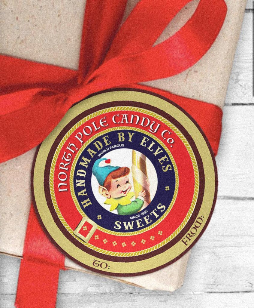 Vintage Santa Workshop Mrs Claus Catering Handmade by Elves Sweet Food Cookie and Candy Label Stickers