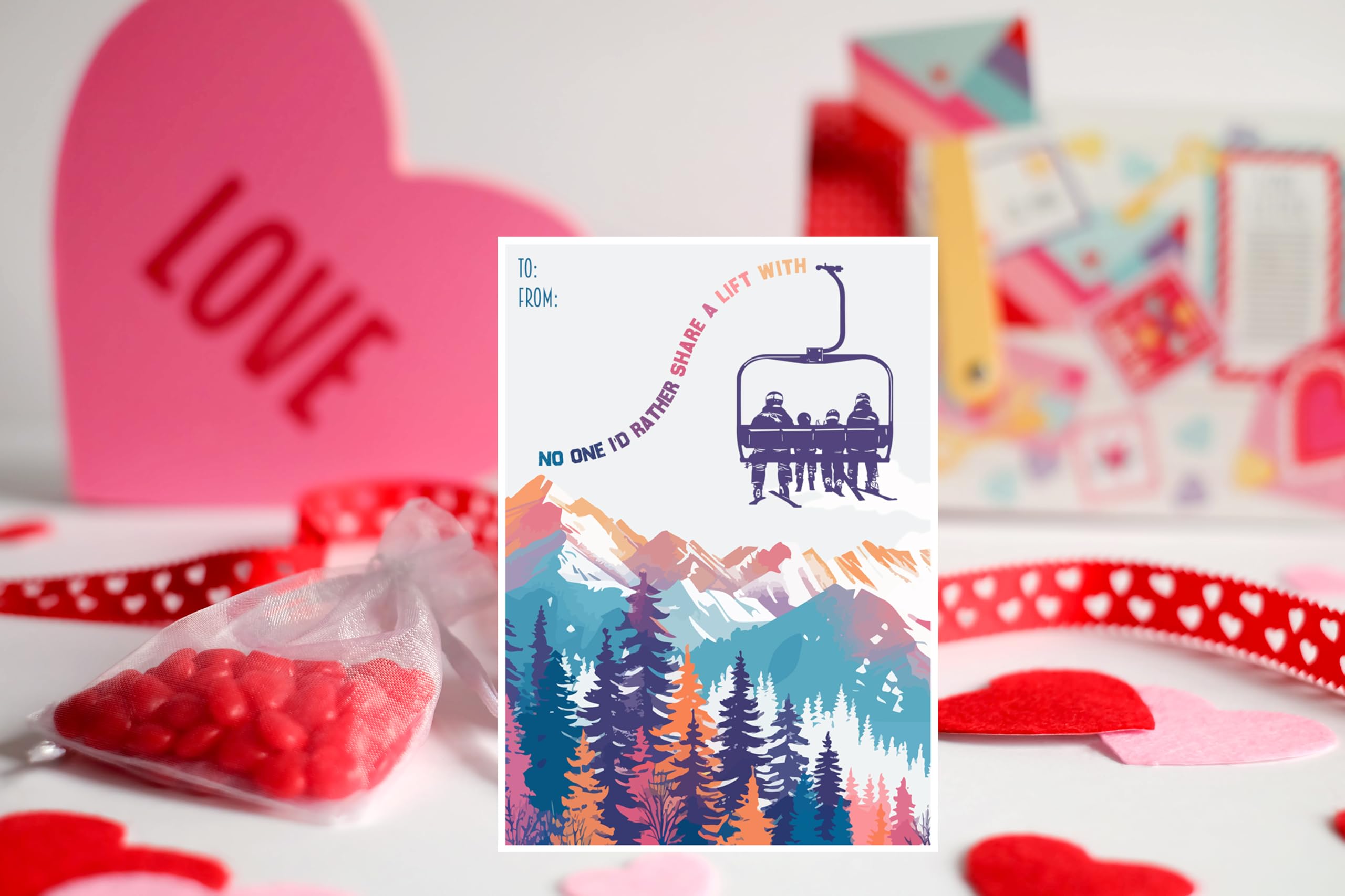 You Make My Heart Soar - Ski Snowboard Sports Themed Valentines Day Card for Kids School Work Classroom Valentine's Class Party Exchange