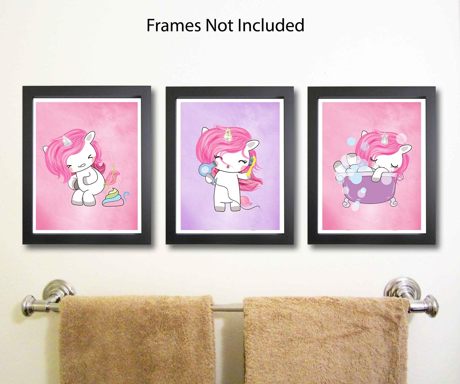 Magical Unicorn Bathroom Wall Art Prints - Set of 3