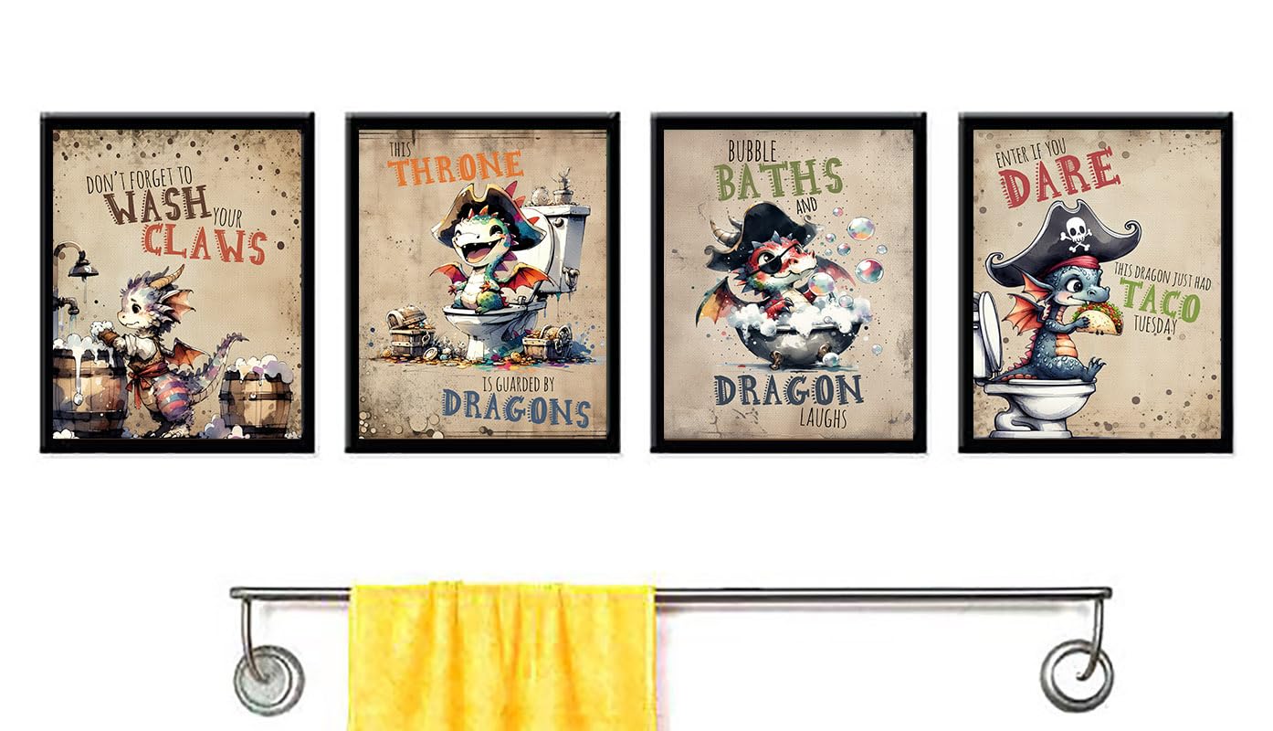 Dragon Design Themed Bathroom Wall Art Prints Hanging Picture Poster Sign Bath Room Office Home Work Dorm Idea Decor 8x10in