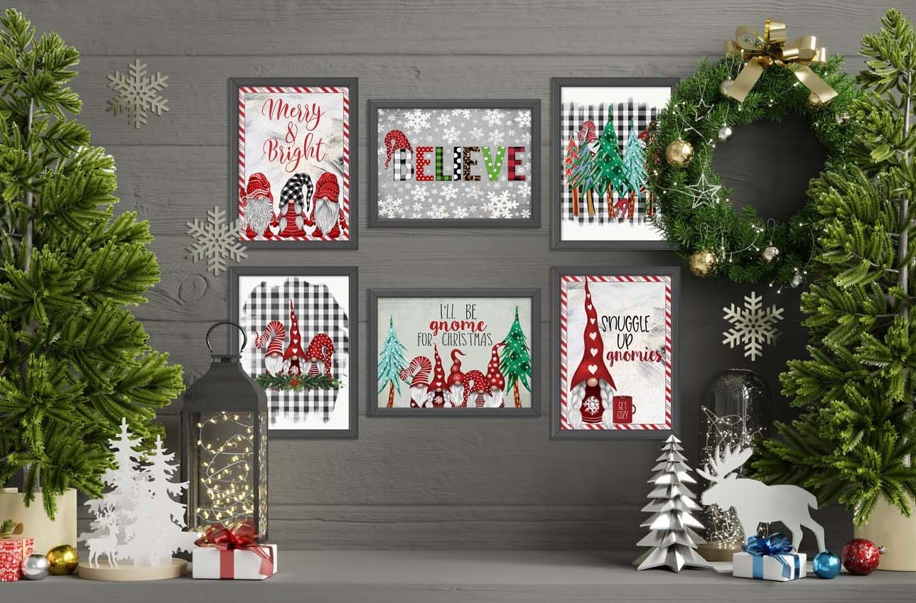 Buffalo Plaid Christmas Gnome Wall Art Prints - Holiday Set