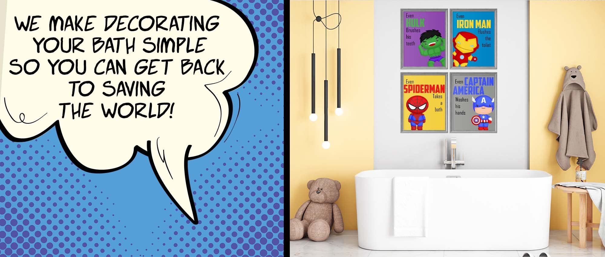 Superhero Bathroom Wall Art Prints for Boys - Funny Rules Set