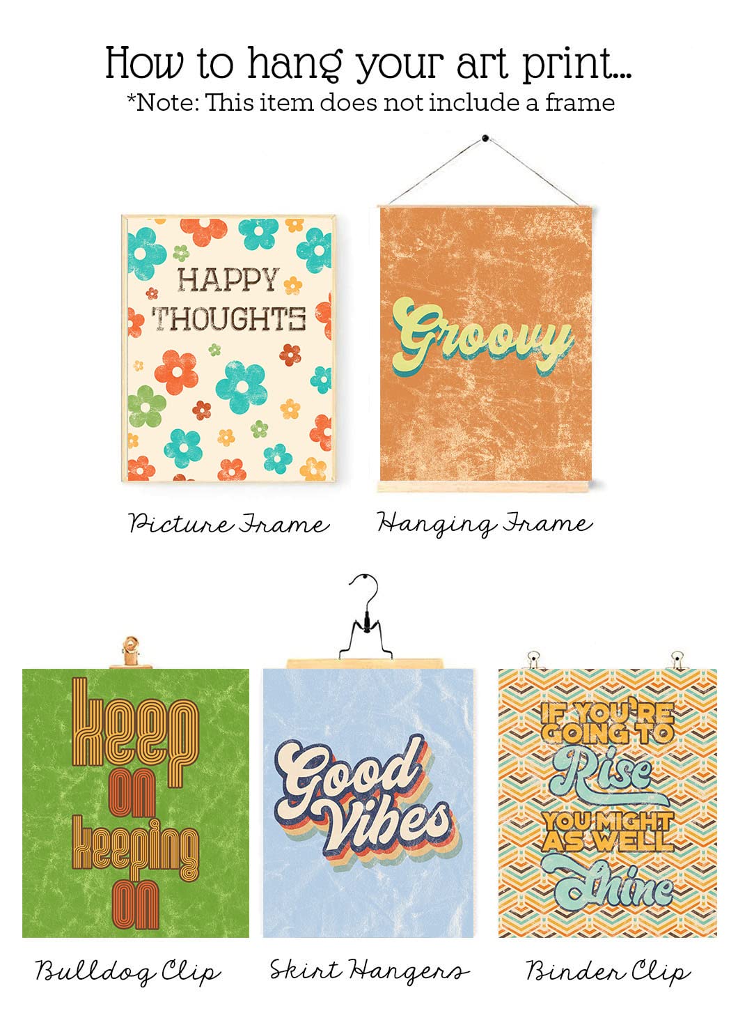 Groovy Retro Inspirational Wall Art Prints - Set of 8, 8x10 70s Decor
