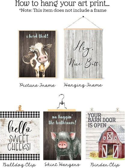 Silly Goose Gifts Hogs Pig Piggy Art Print Watercolor Design Wall Decor Set (Bathroom Set)